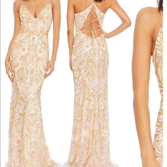 COPY - Mac Duggal Champagne Strappy Back Formal Gown - Picture 7 of 12